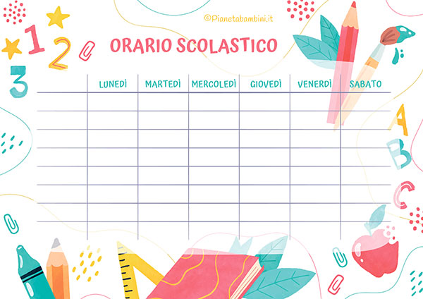 Tabella dell'orario scolastico da stampare gratis n.16