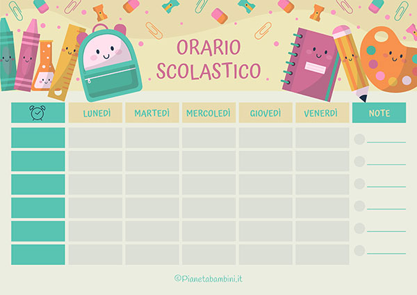 Tabella dell'orario scolastico da stampare gratis n.17