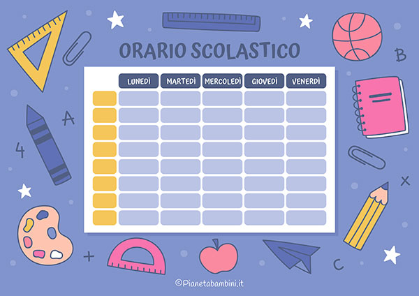 Tabella dell'orario scolastico da stampare gratis n.18