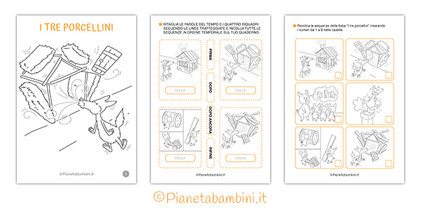 Sequenze da riordinare della fiaba "I tre porcellini"