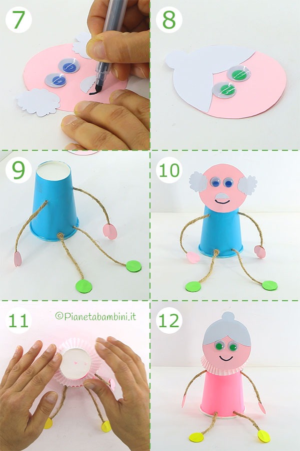 Passaggi per creare i nonni con bicchieri di carta 2