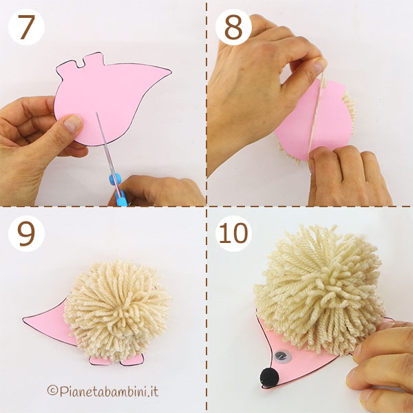Passaggi per creare il riccio con pon pon 2