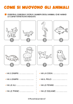Schede didattiche su come si muovono gli animali per la classe prima nr. 1