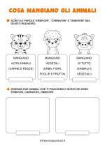 Scheda didattica su cosa mangiano gli animali per la classe prima nr. 1