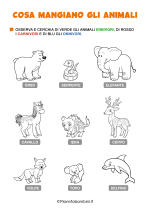Scheda didattica su cosa mangiano gli animali per la classe prima nr. 2