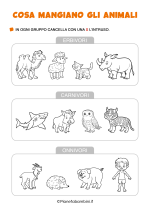 Scheda didattica su cosa mangiano gli animali per la classe prima nr. 3