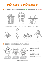 Scheda su più alto e più basso per la classe prima