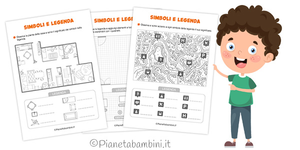 Schede didattiche su simboli e legenda per la classe seconda della Scuola Primaria