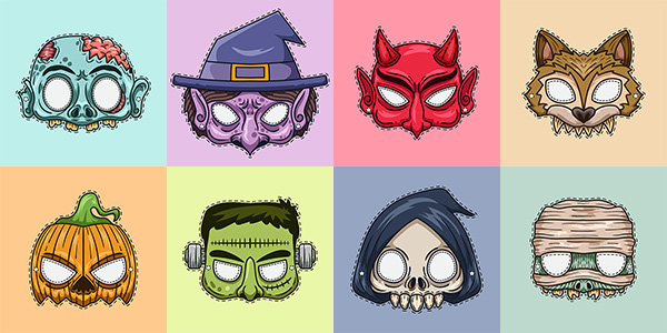 Maschere classiche di Halloween da stampare e ritagliare