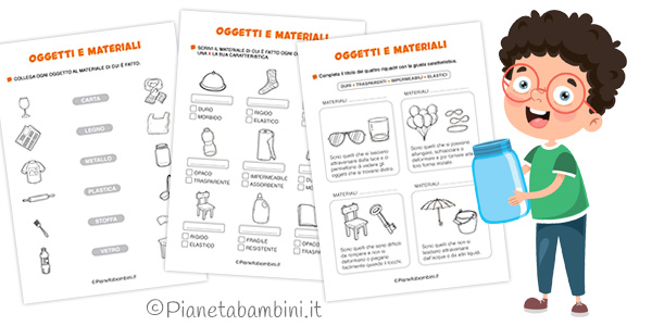 Schede didattiche su oggetti e materiali per la classe prima e seconda