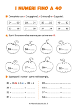Scheda didattica sui numeri fino a 40 per la classe seconda nr. 3