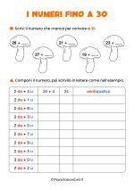 Schede didattiche sui numeri fino a 30 per la classe seconda nr. 1