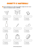 Scheda didattica su oggetti e materiali per la classe seconda nr. 1