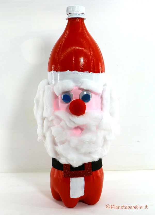 Babbo Natale con bottiglia di plastica e ovatta Tutorial Babbo Natale con bottiglia di plastica