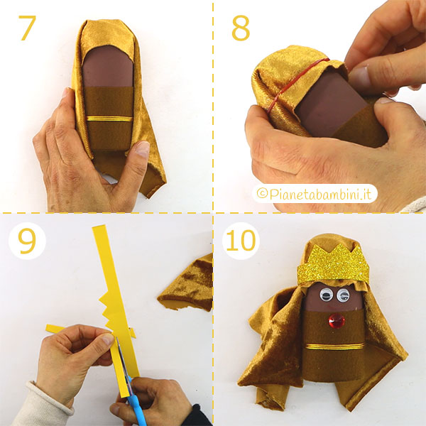 Passaggi per creare i re magi con rotoli di carta n.2