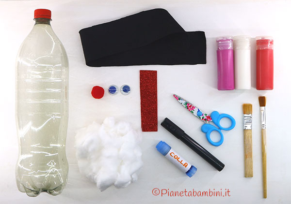 Occorrente per creare Babbo Natale con bottiglia di plastica