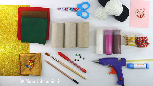 Occorrente per creare i re magi con rotoli di carta