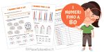 Schede didattiche sui numeri fino a 80 per la classe seconda della Scuola Primaria