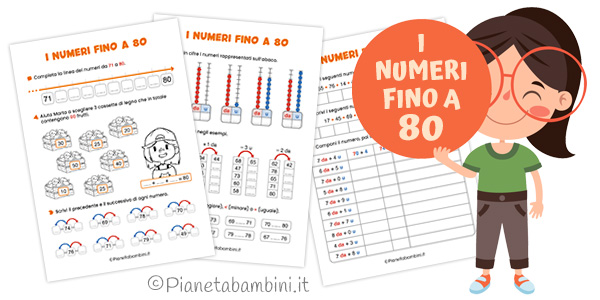 Schede didattiche sui numeri fino a 80 per la classe seconda della Scuola Primaria