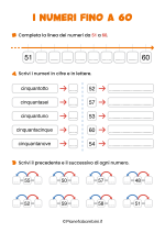 Scheda didattica sui numeri fino a 60 per la classe seconda nr. 1