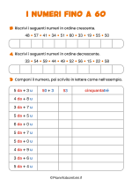 Scheda didattica sui numeri fino a 60 per la classe seconda nr. 3