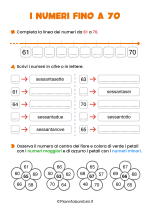 Scheda didattica sui numeri fino a 70 per la classe seconda nr. 1