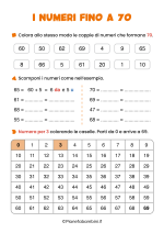 Scheda didattica sui numeri fino a 70 per la classe seconda nr. 3