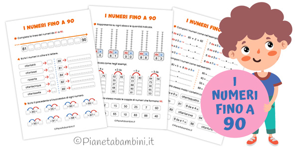 Schede didattiche sui numeri fino a 90 per la classe seconda della Scuola Primaria
