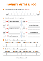 Scheda didattica sui numeri oltre il 100 per la classe seconda della Scuola Primaria nr. 1