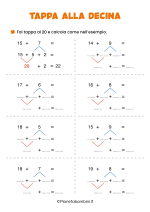 Scheda didattica sulle addizioni con tappa alla decina per la classe seconda nr. 3