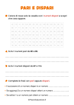 Scheda didattica sui numeri pari e dispari per la classe seconda della Scuola Primaria nr. 3