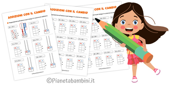 Schede didattiche sulle addizioni con il cambio per la classe seconda e terza della Scuola Primaria