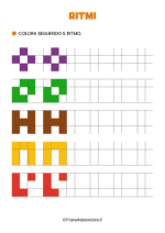 Scheda didattica con ritmi da completare e colorare 10