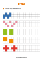 Scheda didattica con ritmi da completare e colorare 11