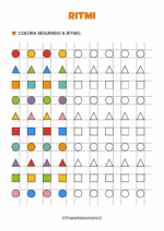 Scheda didattica con ritmi da completare e colorare 13