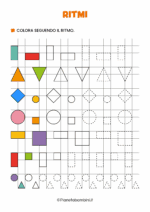 Scheda didattica con ritmi da completare e colorare 15