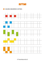 Scheda didattica con ritmi da completare e colorare 7