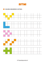 Scheda didattica con ritmi da completare e colorare 8
