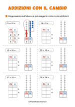 Esercizi sulle addizioni in colonna con il cambio per la classe seconda nr. 1