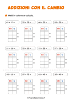 Esercizi sulle addizioni in colonna con il cambio per la classe seconda nr. 2