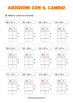 Esercizi sulle addizioni in colonna con il cambio per la classe seconda nr. 3