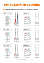 Scheda didattica sulle sottrazioni in colonna a 2 cifre per la classe seconda nr. 1