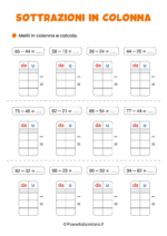 Scheda didattica sulle sottrazioni in colonna a 2 cifre per la classe seconda nr. 2