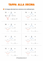 Scheda didattica sulle sottrazioni con tappa alla decina per la classe seconda nr. 2