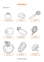 Scheda didattica sulla verdura in italiano per stranieri e BES nr. 1