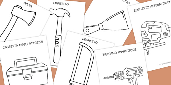 Disegni di attrezzi da lavoro da stampare e colorare