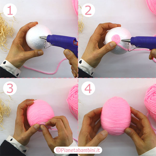 Istruzioni per creare i coniglietti con uova e filo di lana 1 Passaggi per creare i coniglietti con uova e filo di lana 1