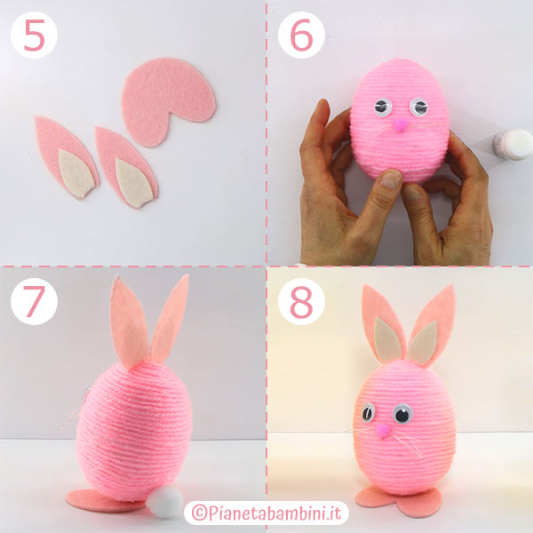 Istruzioni per creare i coniglietti con uova e filo di lana 2 Passaggi per creare i coniglietti con uova e filo di lana 2