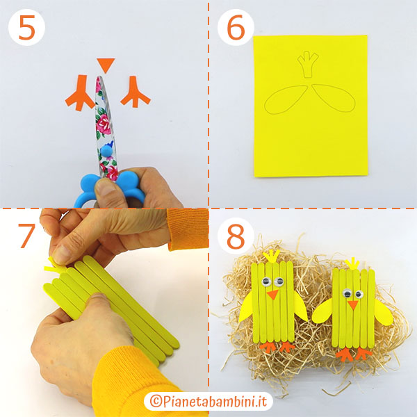 Istruzioni per creare i pulcini con bastoncini da gelato 2 Passaggi per creare i pulcini con bastoncini da gelato 2