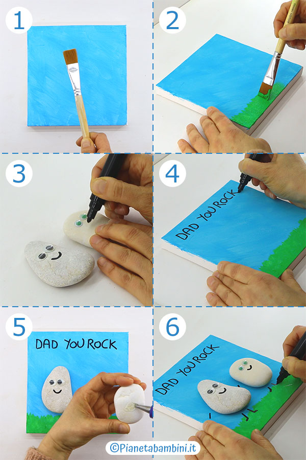 Passaggi per creare il quadretto con i sassi per la festa del papà